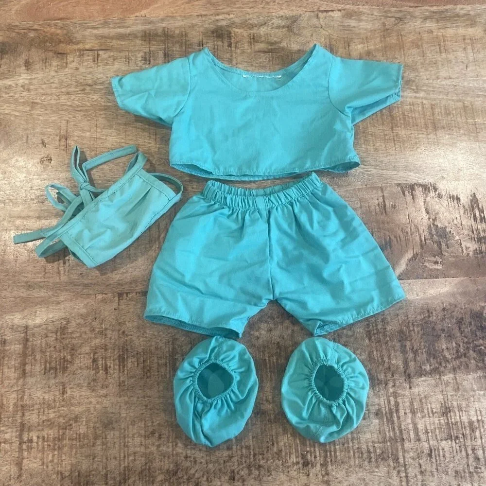Build A Bear Green Scrubs Set Doctor Nurse Medical Surgery Outfit Mask NO HAT